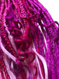 Partial Set double Dreadlock & Braid Extensions-Curls Magenta Pink Purple blend