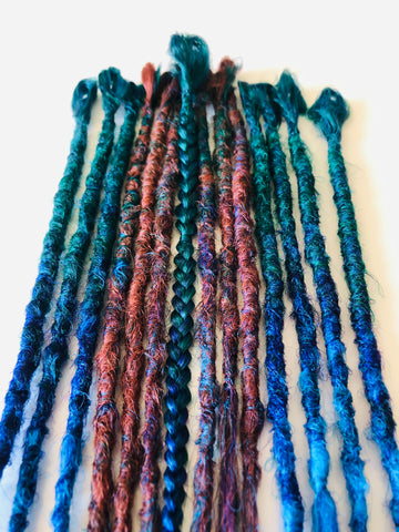 13 se 1 braid Dreadlock Extensions-Peacock Blue and rusty red blend