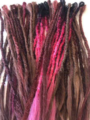 52Se  Dreadlock Extension-Earthy Reds Browns black red pink highlights