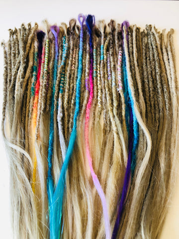 60  se  Dreadlock Extensions-Light Blonde dark blonde with accent colours and wraps