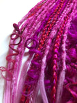 Partial Set double Dreadlock & Braid Extensions-Curls Magenta Pink Purple blend