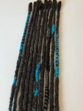 10 Dreadlock Extensions-Dark Brown /Turquoise Blue Highlights