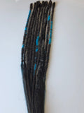 10 Dreadlock Extensions-Dark Brown /Turquoise Blue Highlights